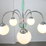 Mid-century Italian Chrome and Opaline Chandelier