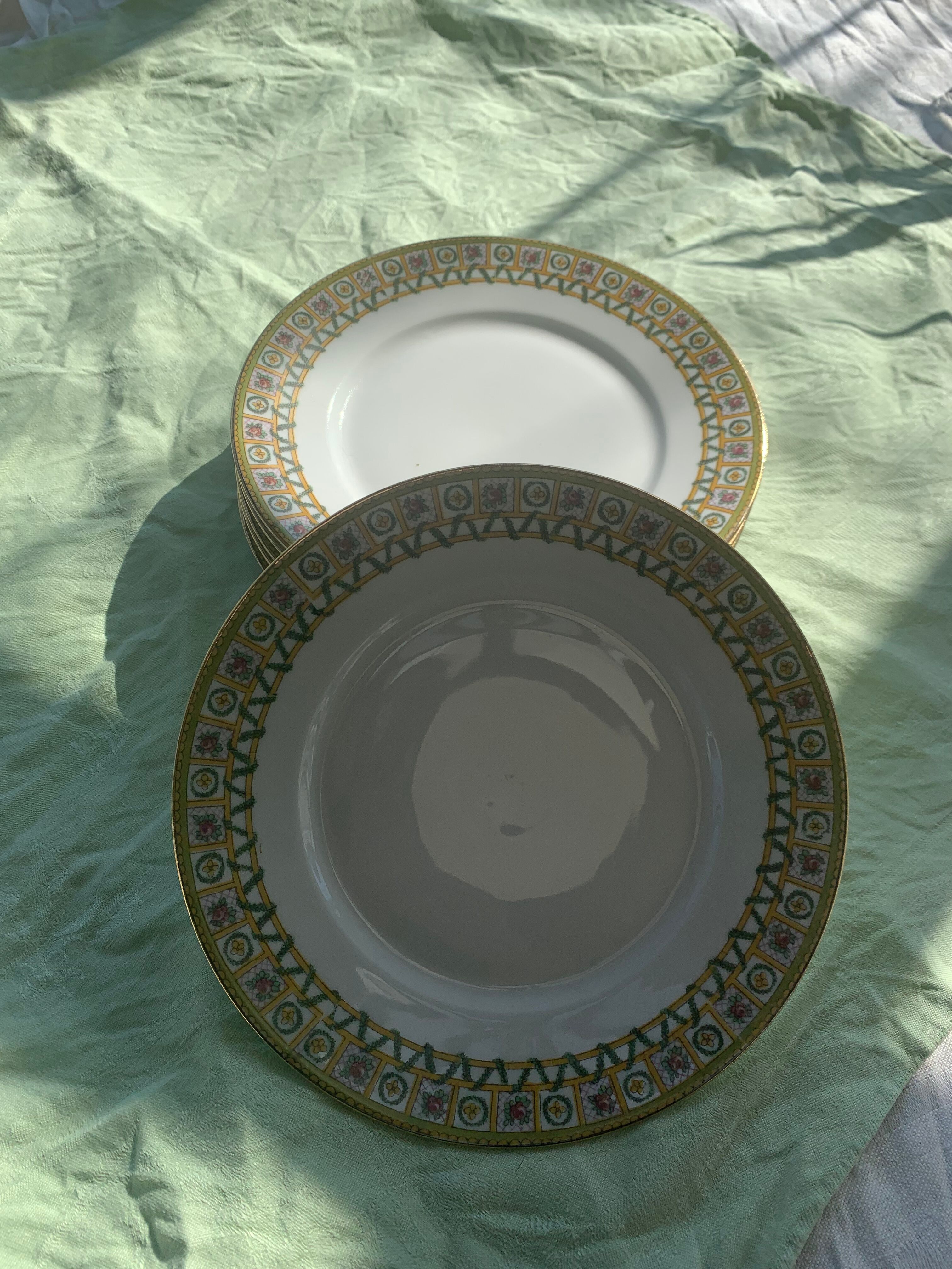 6 plates in limoges porcelain pattern old floral frieze