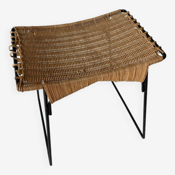 Vintage rattan and steel stool by Raoul Guys for Airborne 1950