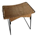 Vintage rattan and steel stool by Raoul Guys for Airborne, 1950s