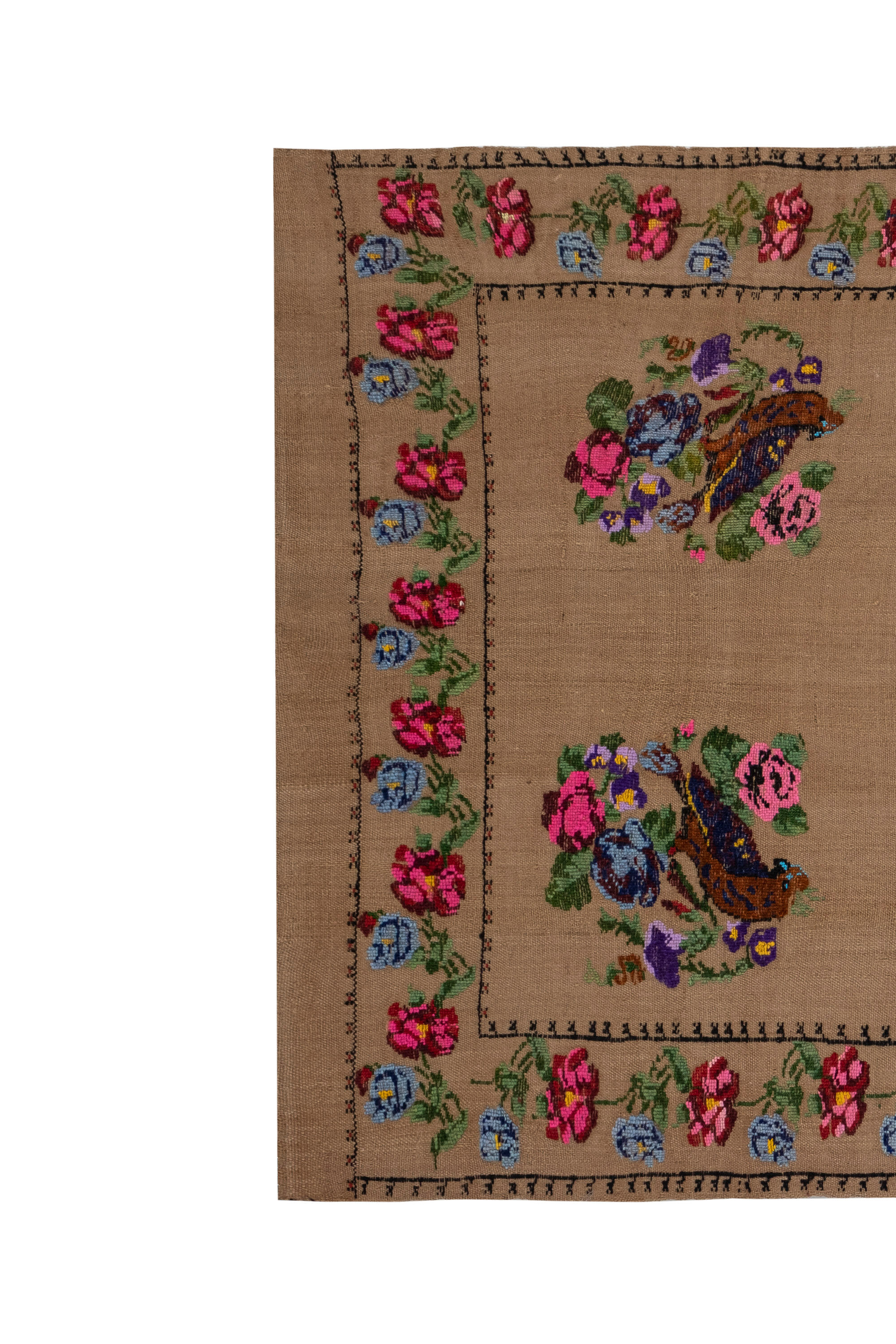 Turkish Aubusson Kilim Rug With Floral and Animal Pattern 100 x 167 cm