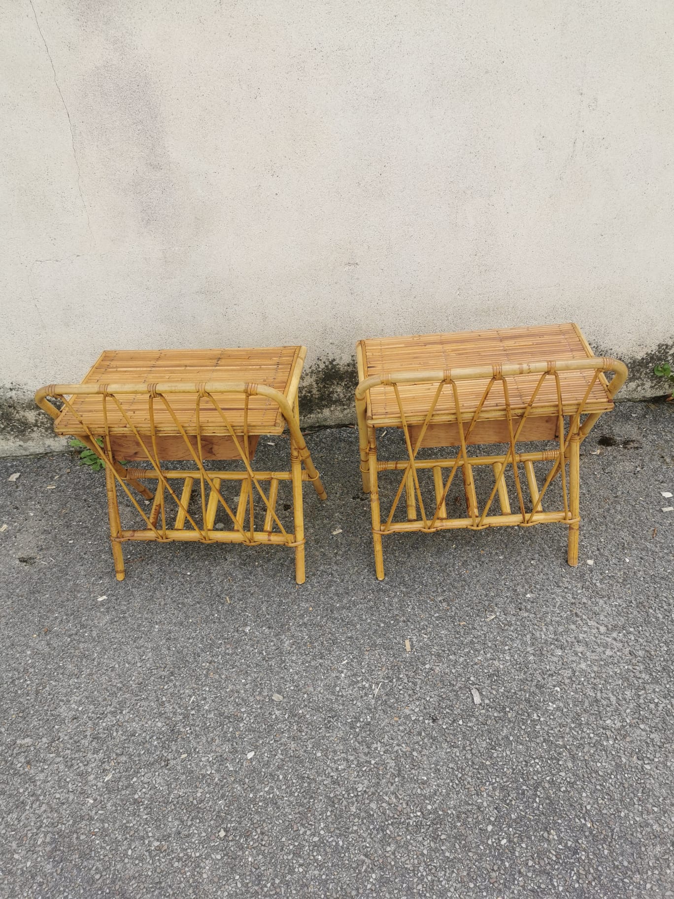 Pair of vintage rattan bedside tables