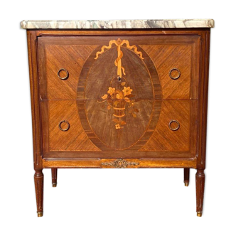 Commode marqueterie et bronze style Louis XVI