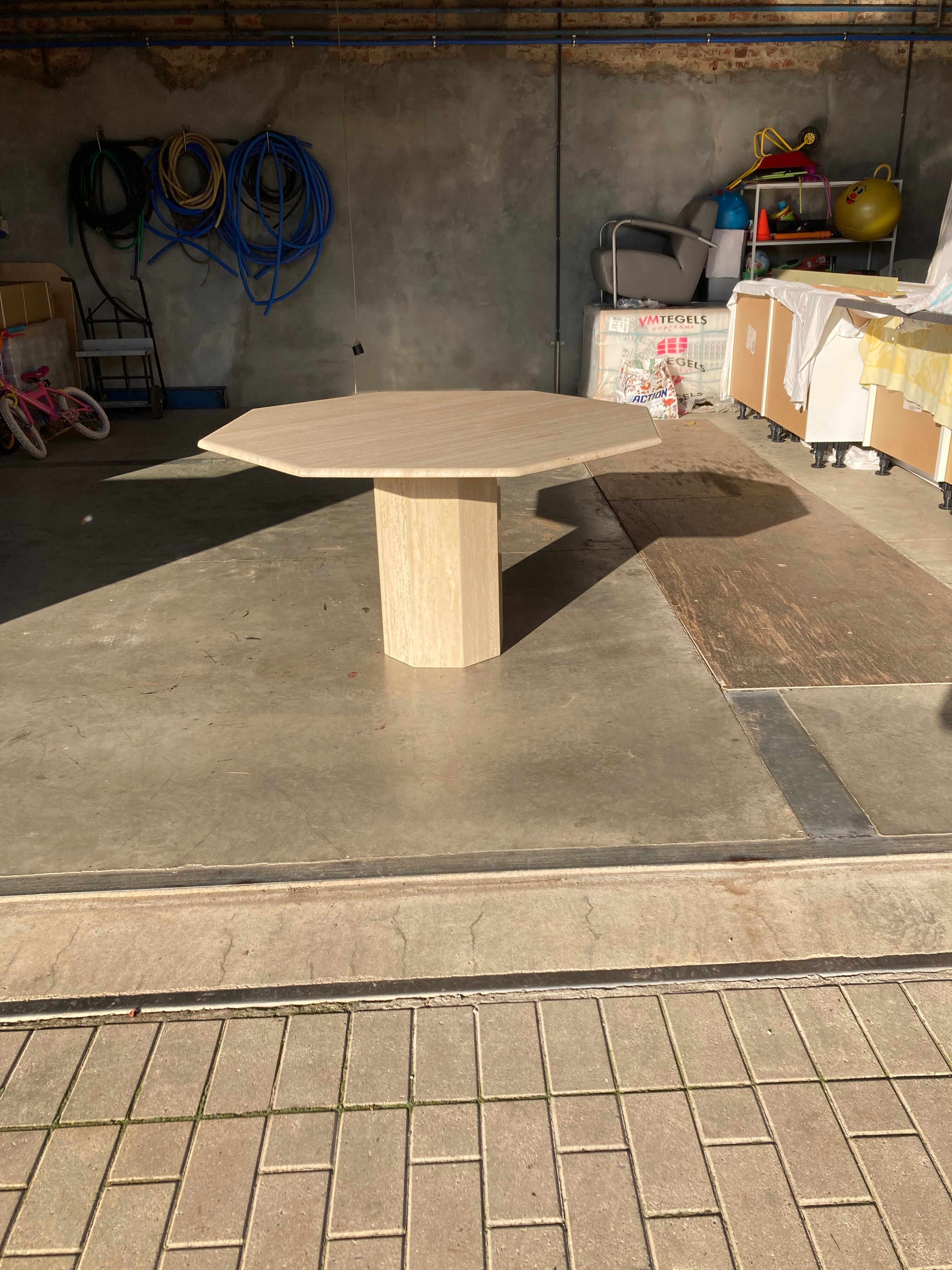 Travertin dining table octagonal