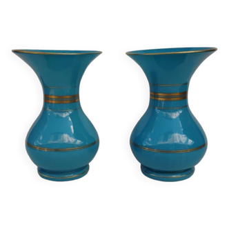 Pair of opaline baluster vases. Nineteenth century.