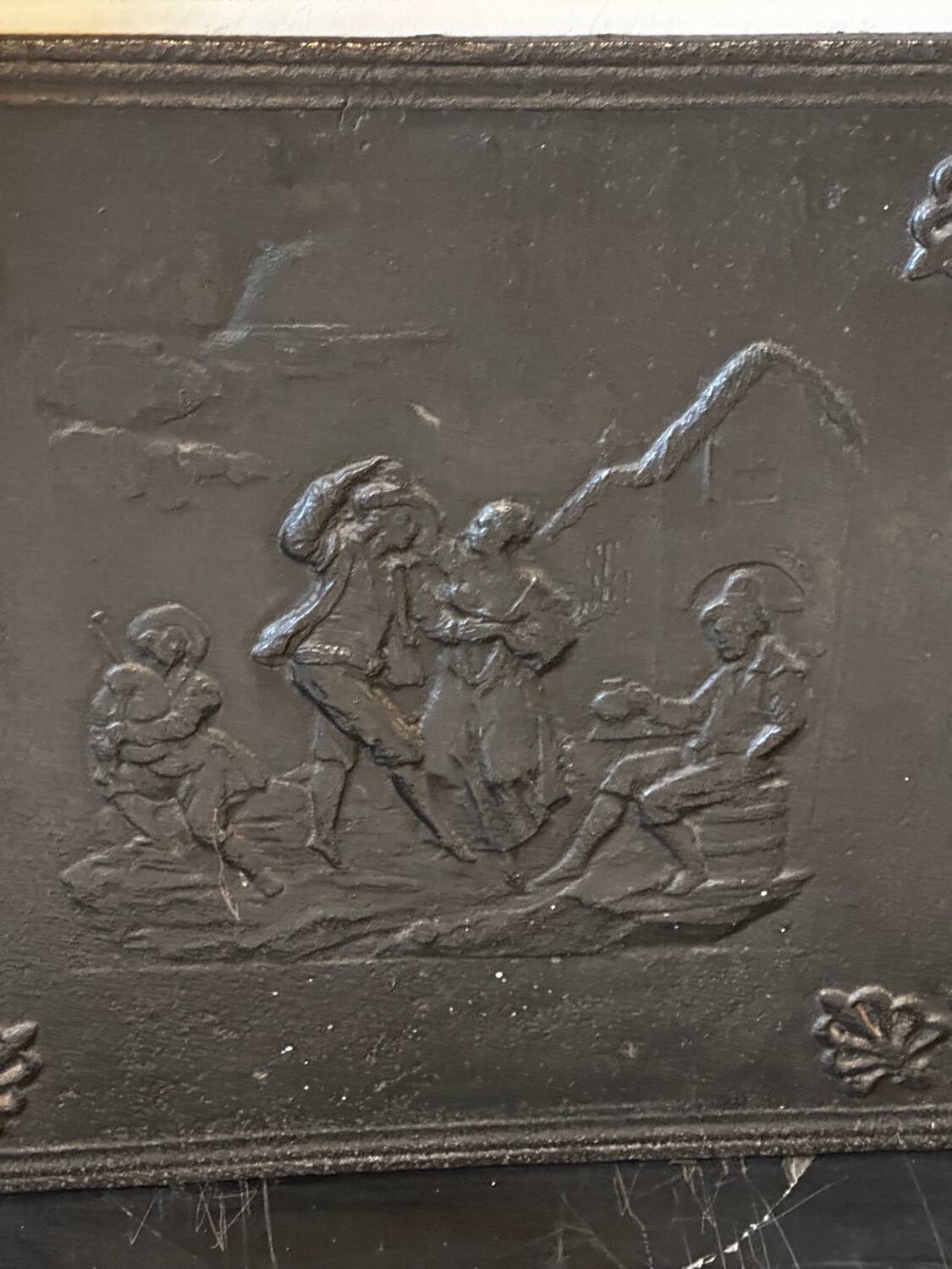 Cast iron fireplace plaque rural scene 64/64 cm