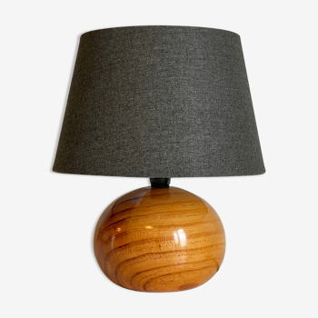 Lampe boule bois tourné années 70