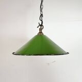 Industrial British Green Enamel Factory Pendant Lamp, 1950s