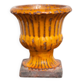 Vintage flowerpot, Medici vase, garden bowl, basin, orange enamel