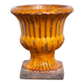 Vintage flowerpot, Medici vase, garden bowl, basin, orange enamel