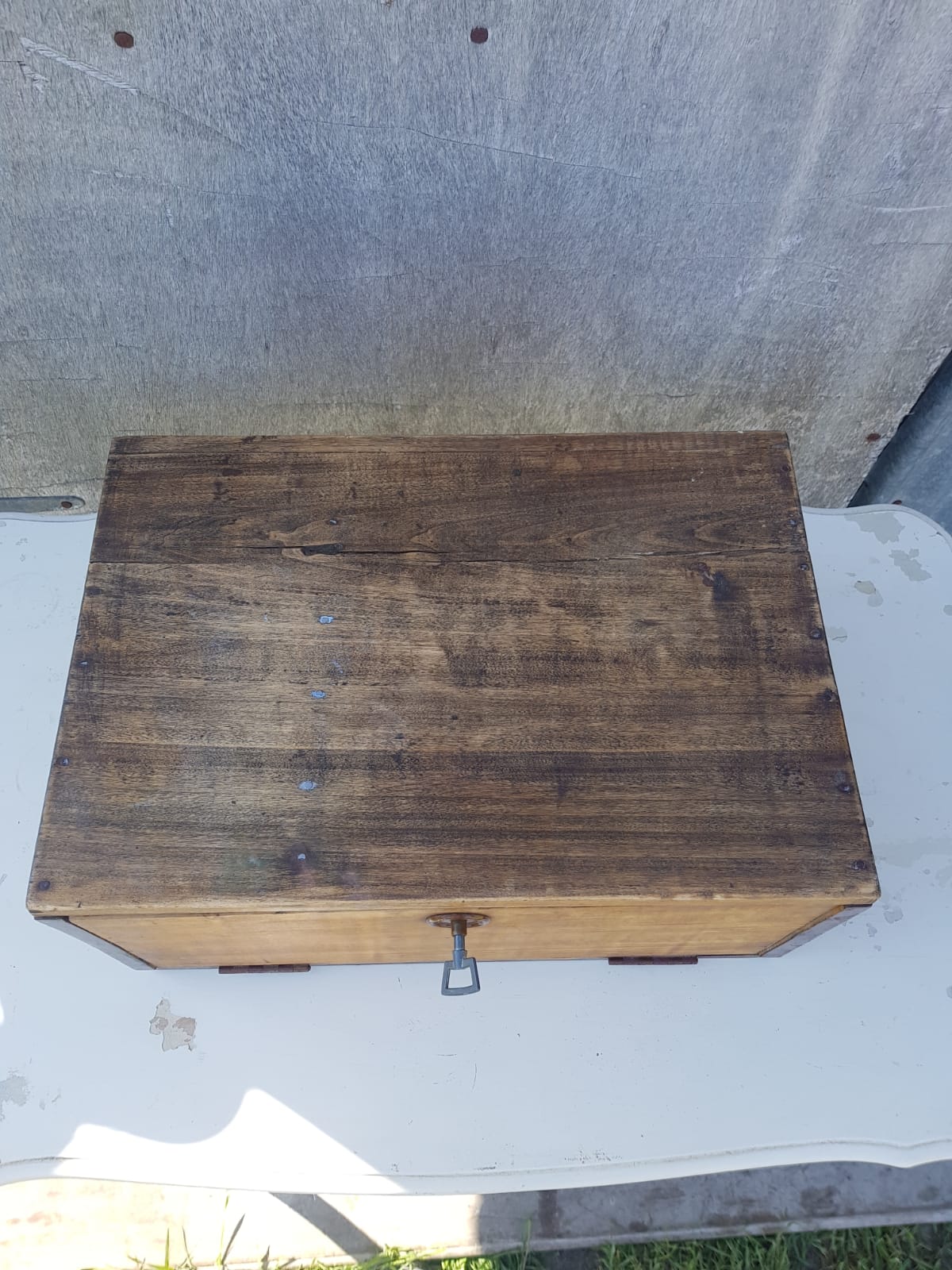Old Malle Box Wood Storage - Vintage Key Clasp