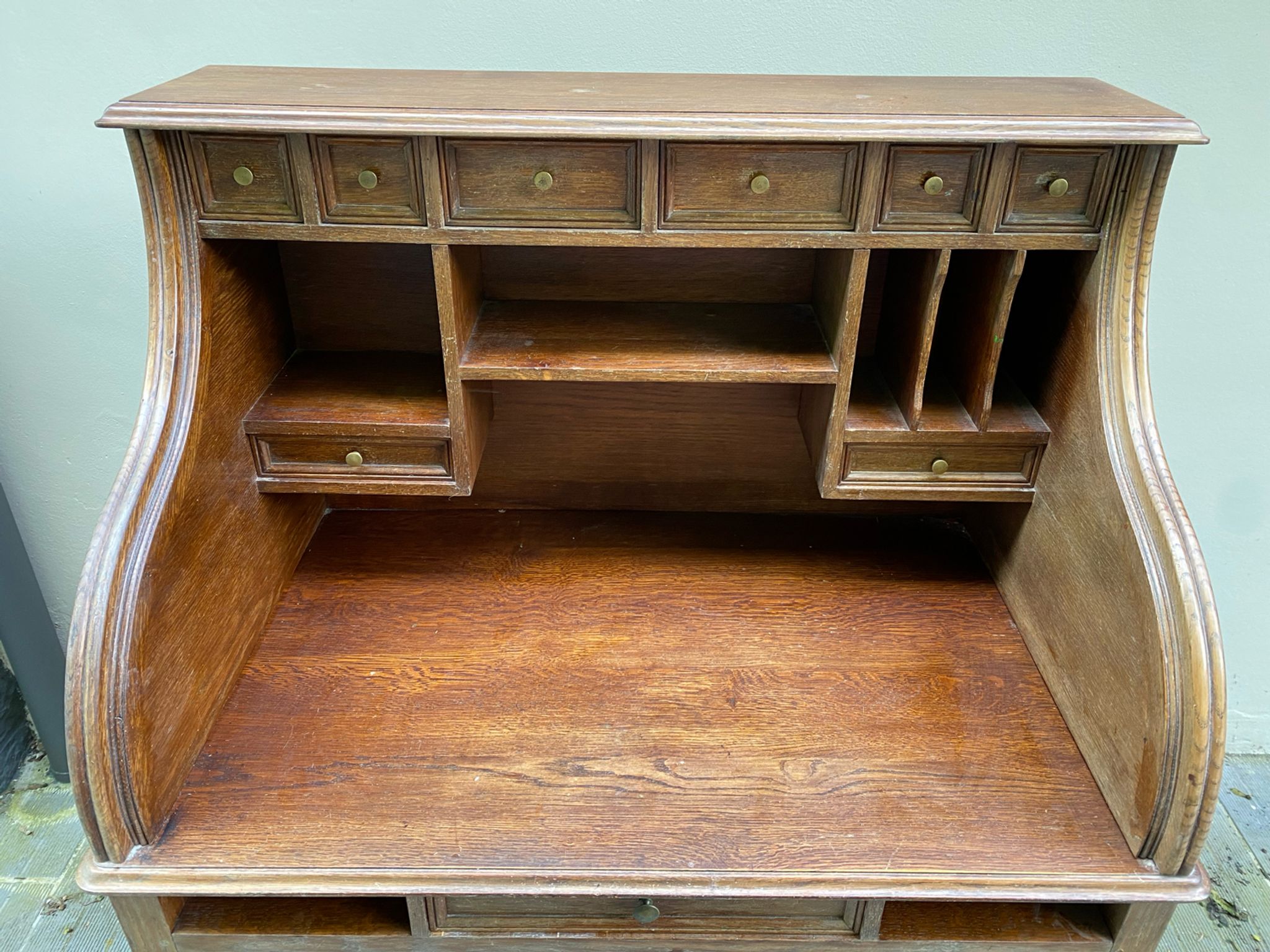 Antique solid wood secretary desk, handcrafted cabinetry.
