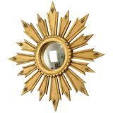 Vintage Wooden Sunburst Sun Mirror Convex France 51cm