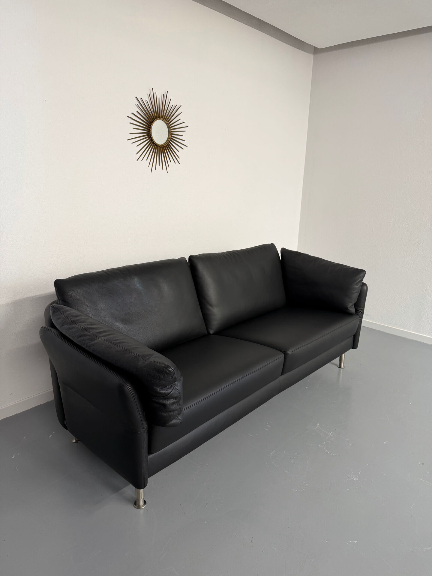 3-seater sofa Intertime I-Cielo black leather contemporary design