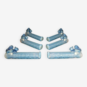 set de 6 Porte-couteaux Écureuil en verre opalescent modèle Sabino , art déco