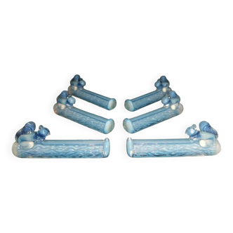 set of 6 Knife holders Squirrel opalescent glass model Sabino , art deco