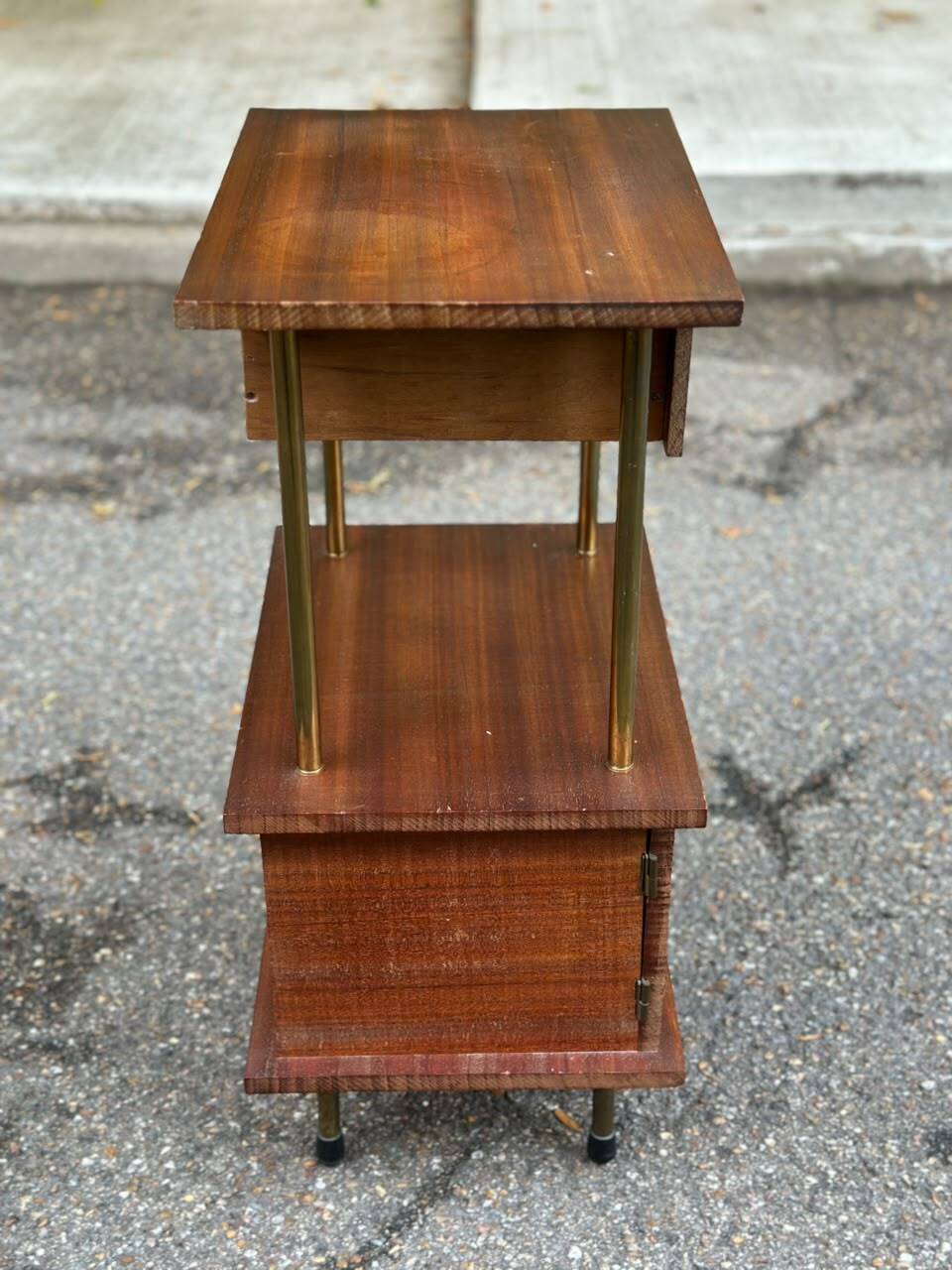Mid-Century bedside table in solid teak/mahogany with brass, 1960.