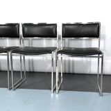 Romeo Rega, set of four chrome and leather dining chairs from 60s