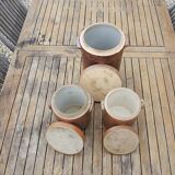 3 Old Grease Pots with Lids in Brown Glazed Stoneware