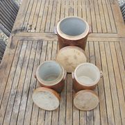 3 Anciens Pots à Graisse avec Couvercle en Grès Vernissé Marron