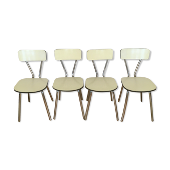 Série de 4 chaises en formica jaune pâle