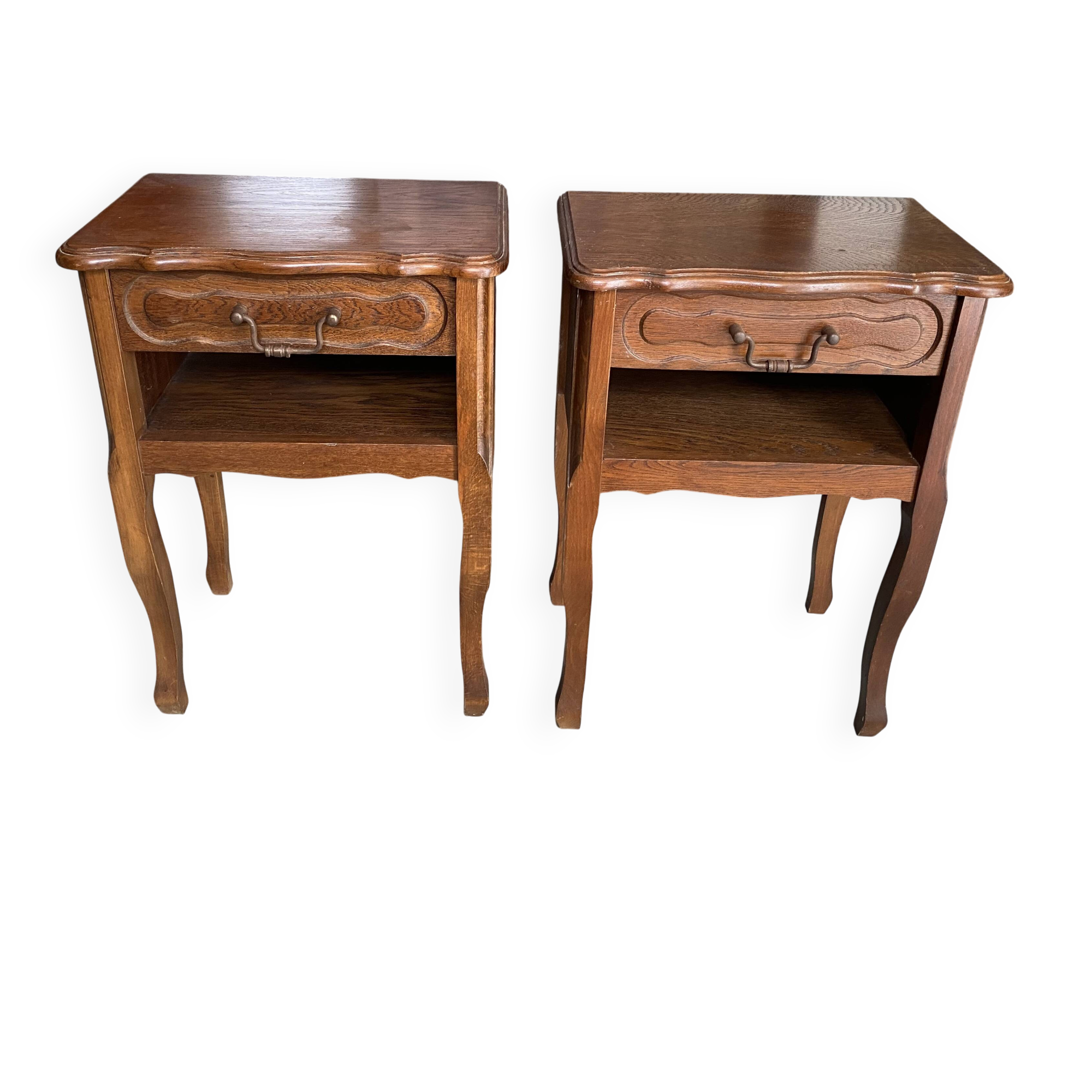 Pair of oak bedside tables with drawer and niche 1950