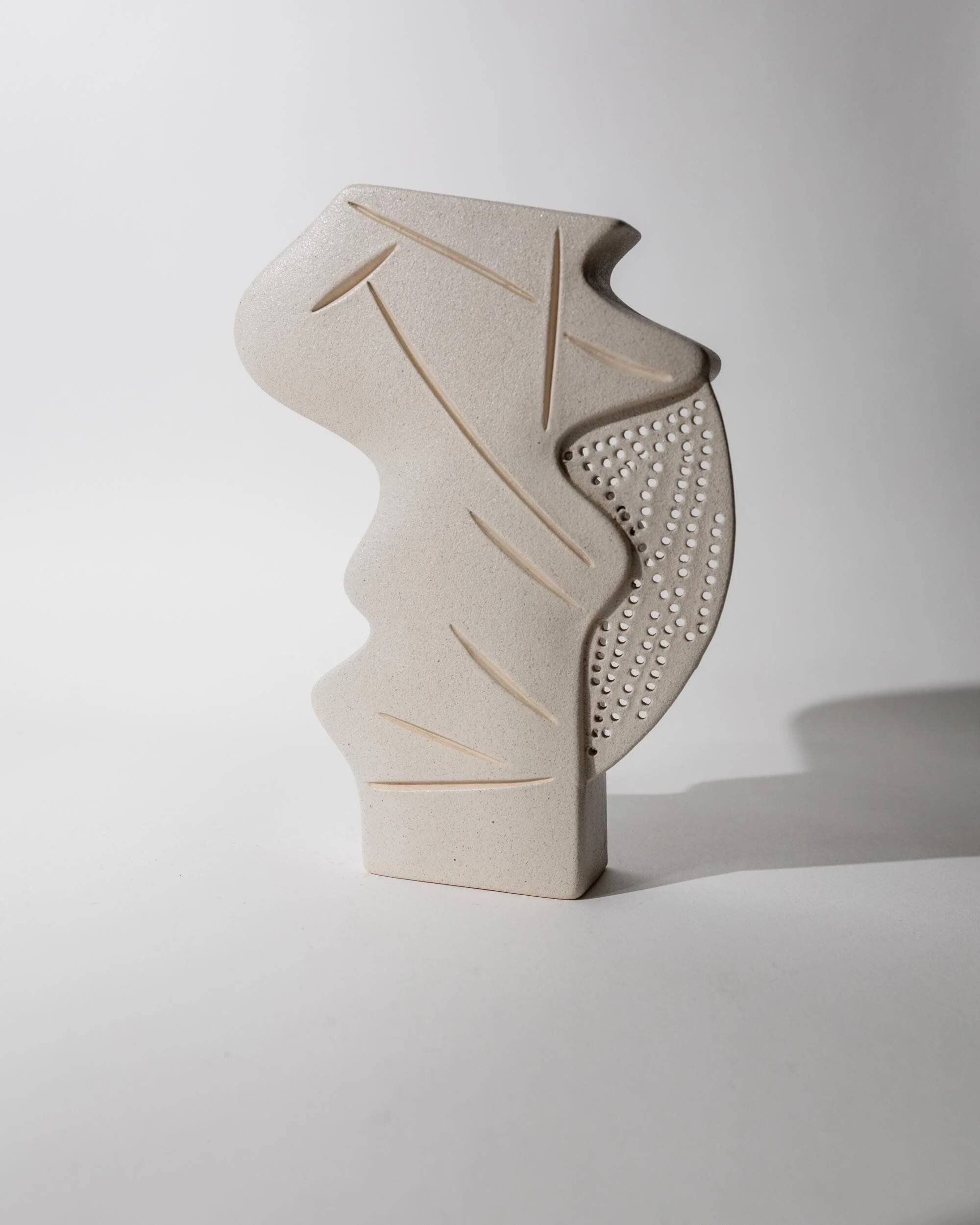 Vintage 1970s studio ceramic vase, stoneware with an abstract openwork shape.