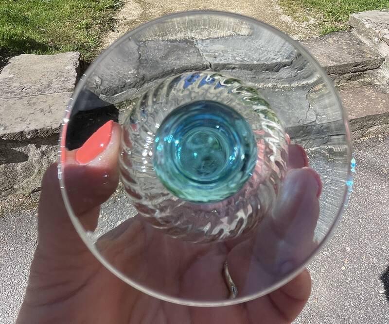 Set of 6 liqueur glasses in transparent blue bicoloured portieux glass