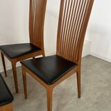 Set of 4 high back chairs in wood and imitation leather Italian design Calligaris