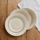 Ivory ironstone dessert plate – Pale blue and orange borders