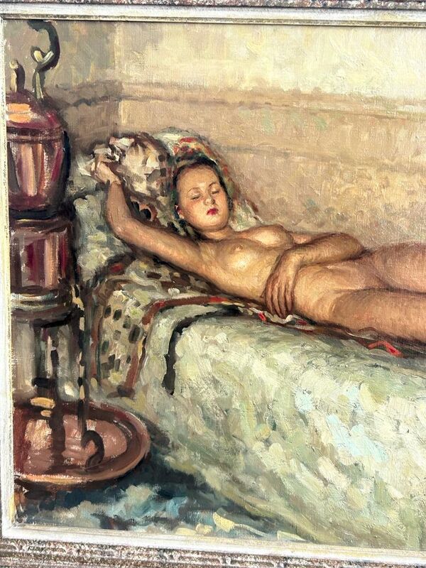 Jeune femme nue endormie - huile sur toile orientaliste Fernand Majorel ( 1898-1965)