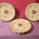 6 dinner plates pretty golden floral decoration Limoges Lucien Michelaud