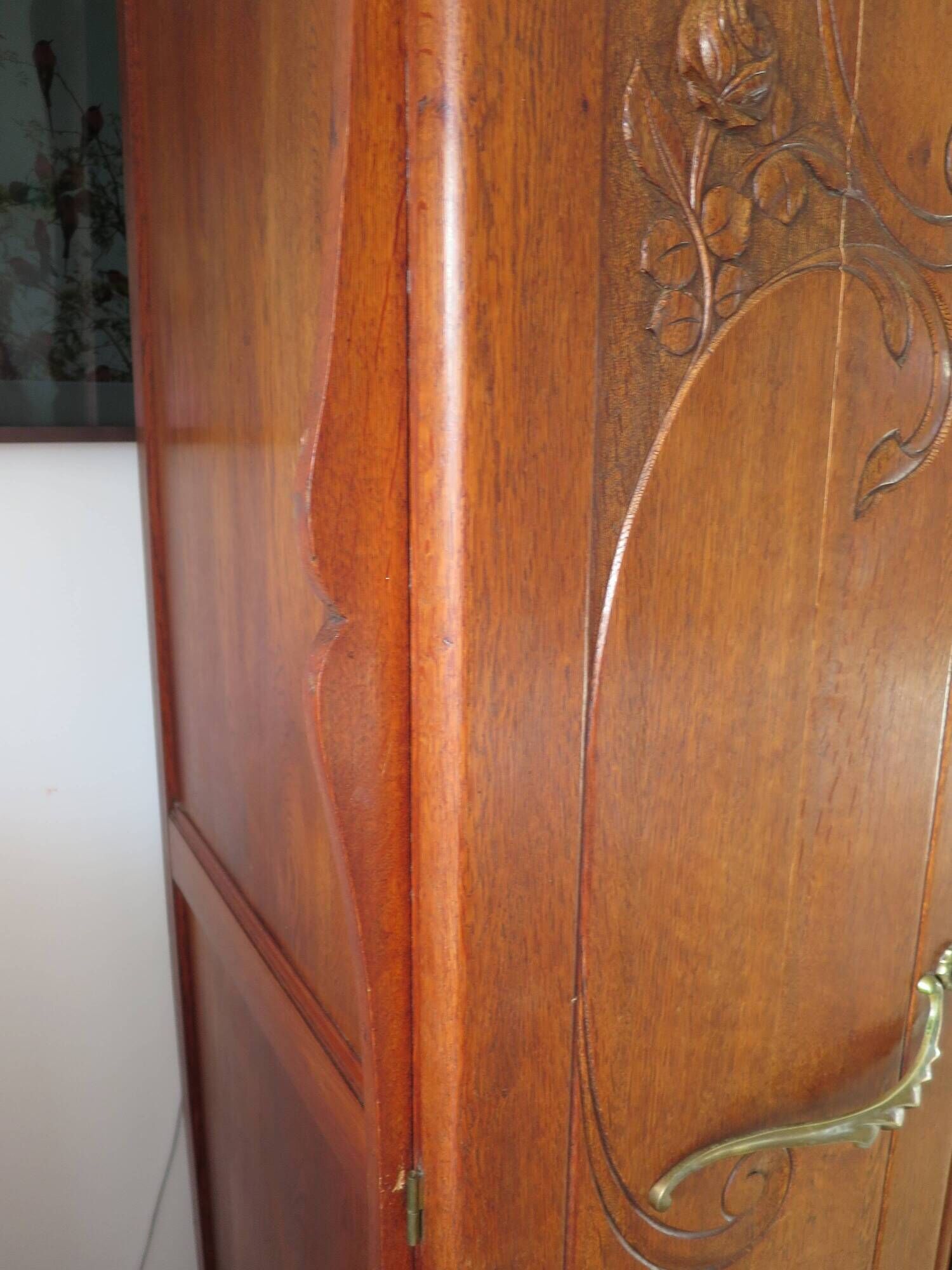 English asymmetrical chest of drawers - Art Deco - Mirror - 2 doors - 5 drawers - Mesh blond oak
