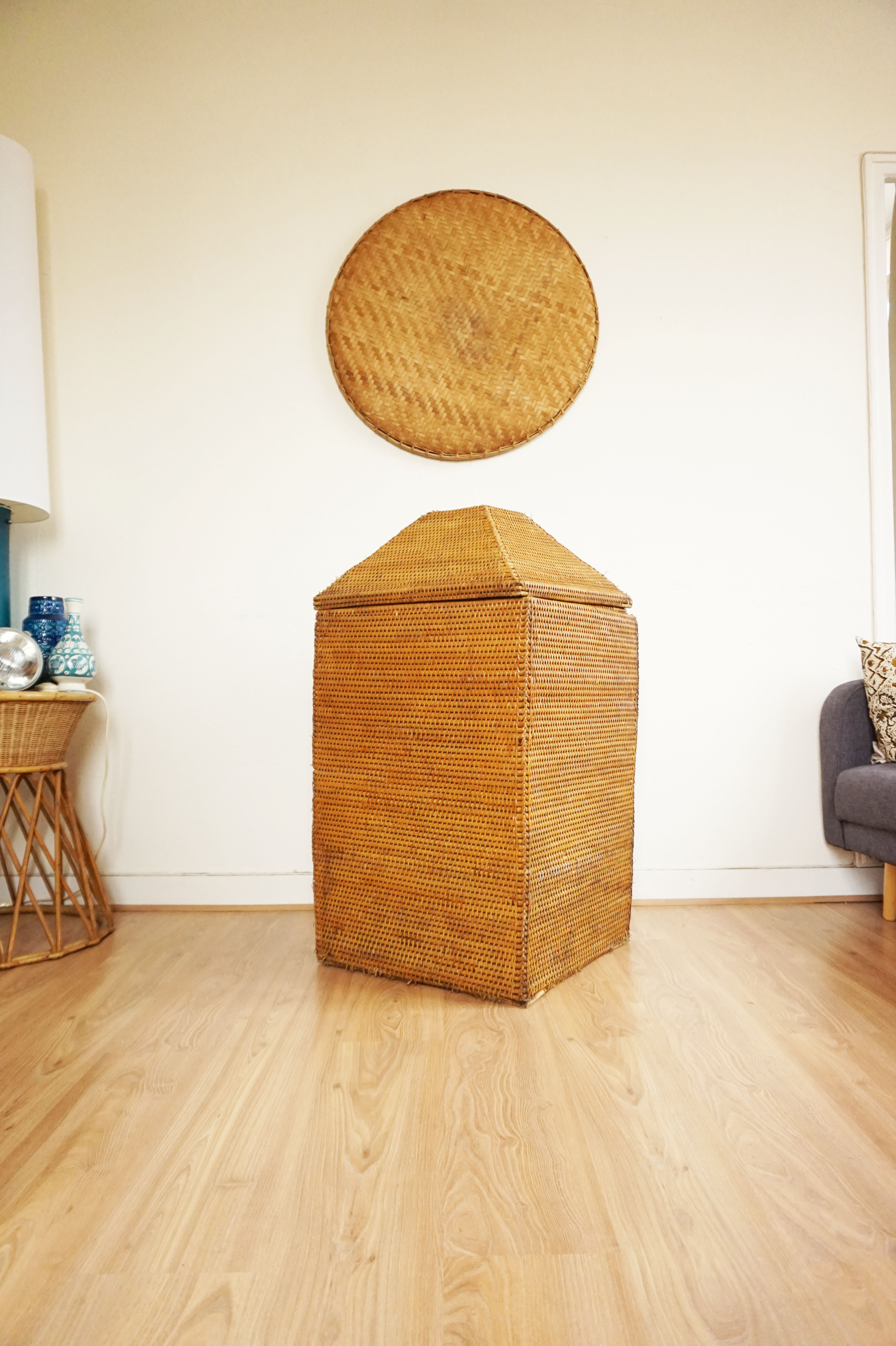 Vintage rattan and wicker storage box