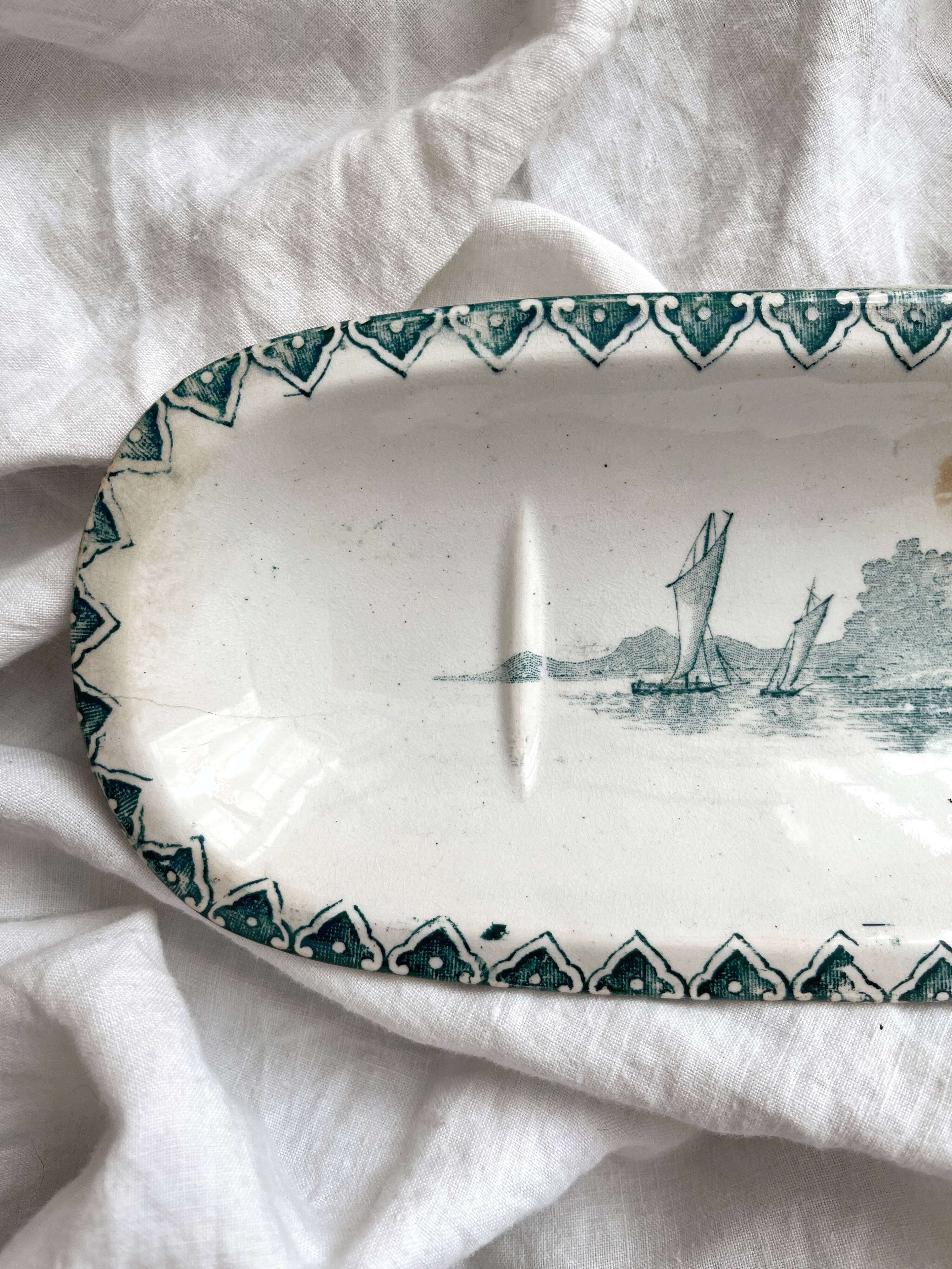 Antique Neptune iron clay soap dish, Jules Vieillard Bordeaux