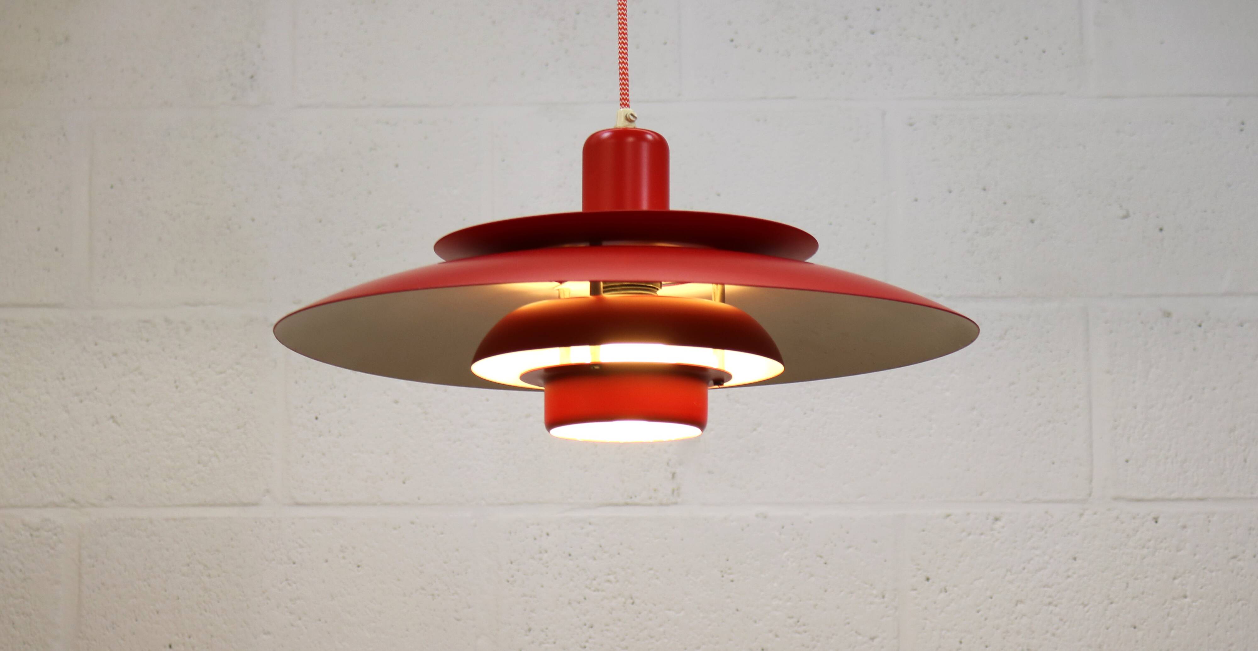 Red vintage Jeka Metaltryk lamp - Danish Modern Design