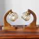 Pair of vintage 1970s mid-century Scandinavian lamps with amber globe.