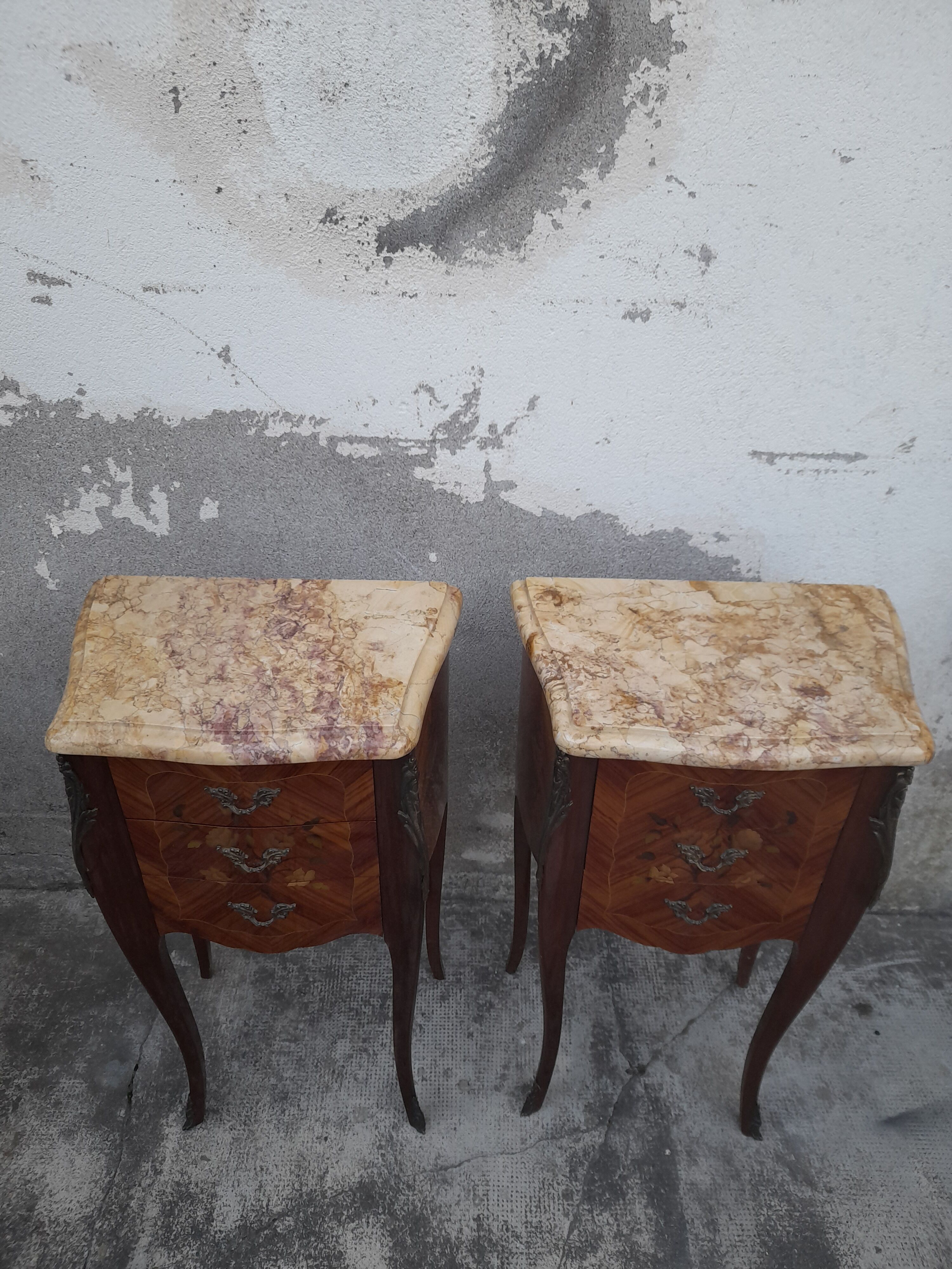 Pair of Louis XV style bedside tables in Marquetry