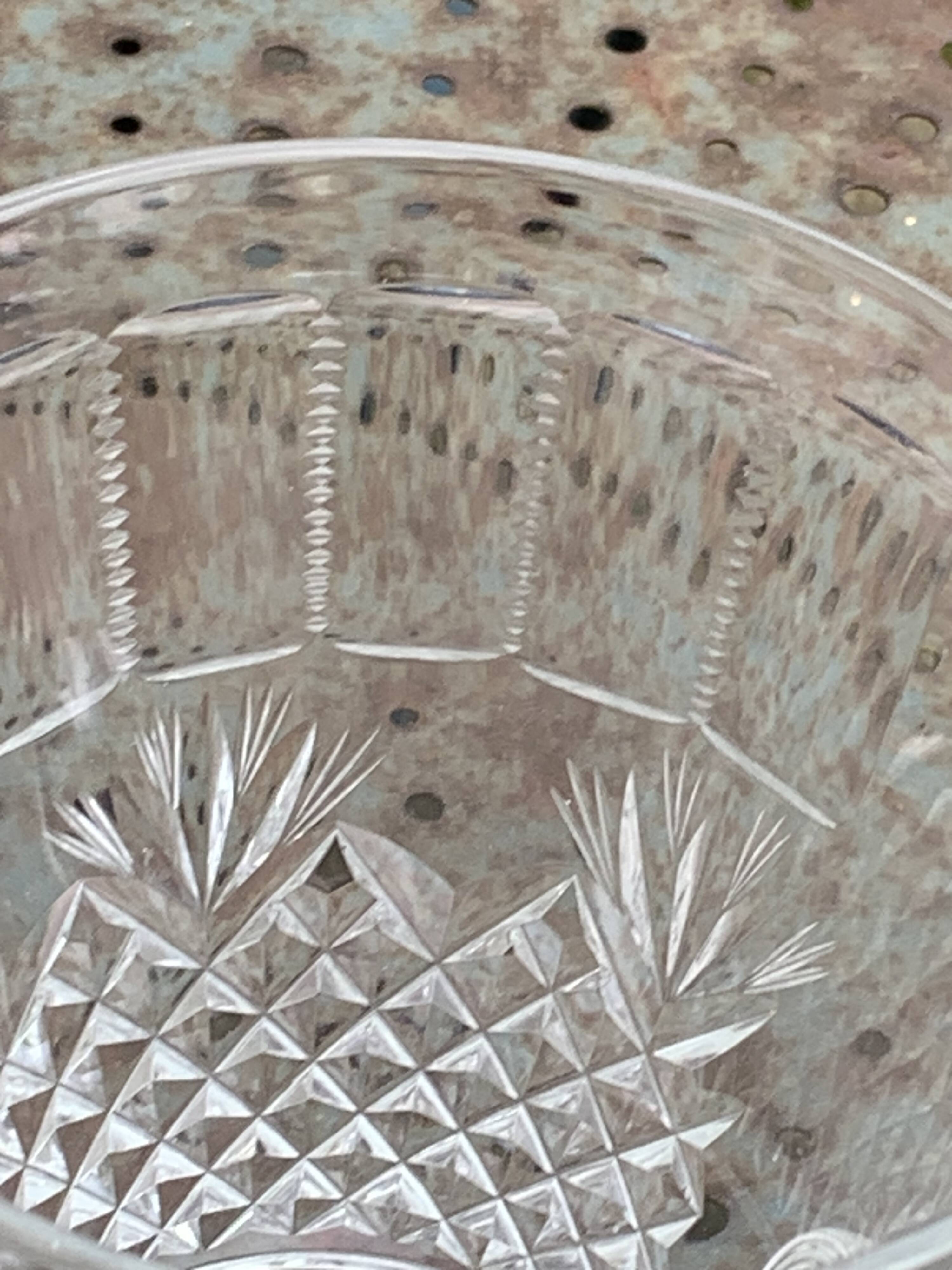 Carafe in transparent glass and crystal, chiseled, old pineapple pattern