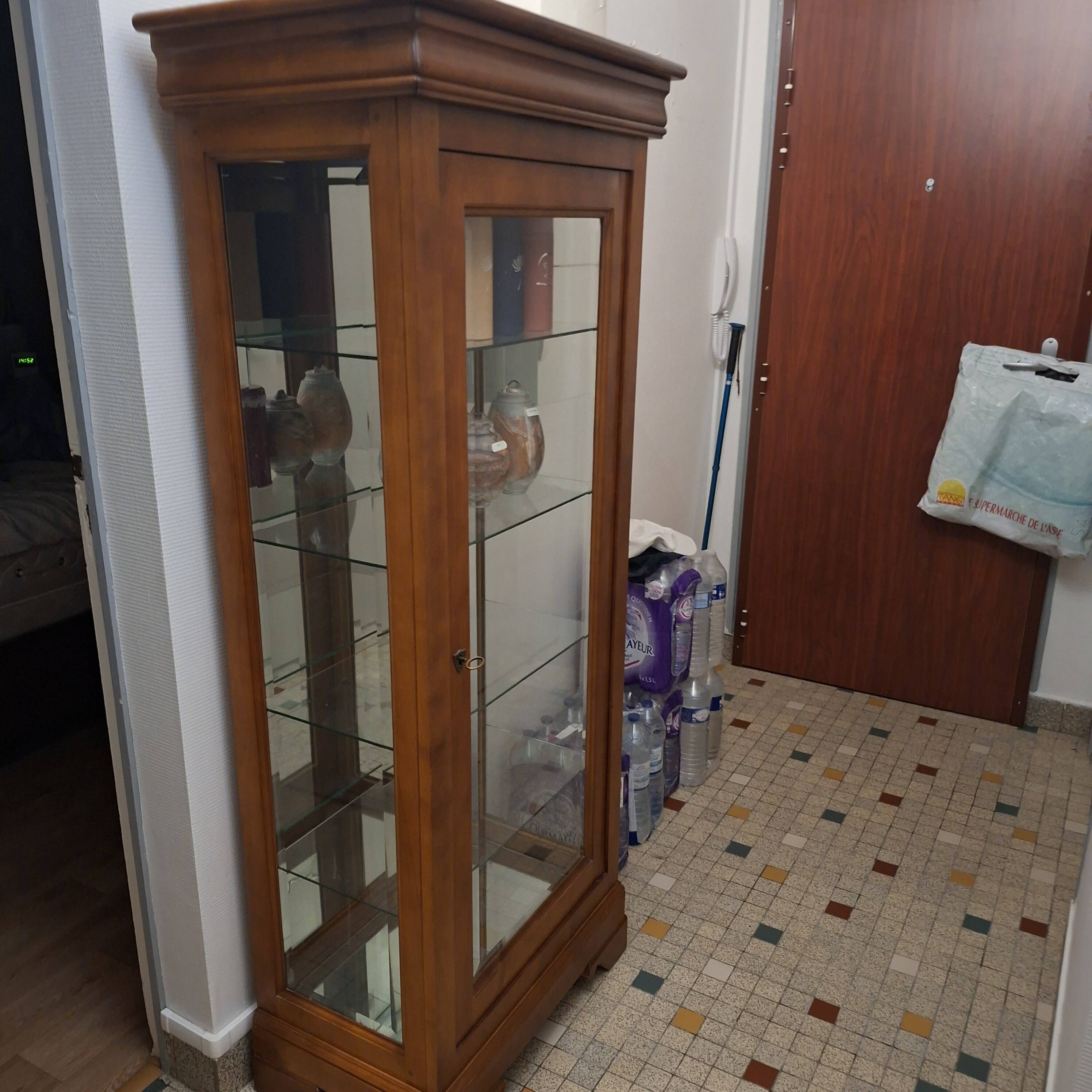 Vitrine merisier verre biseauté miroirs