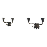 Pair of brass double-headed wall lights from the mid-20th century, 1960, Italy.