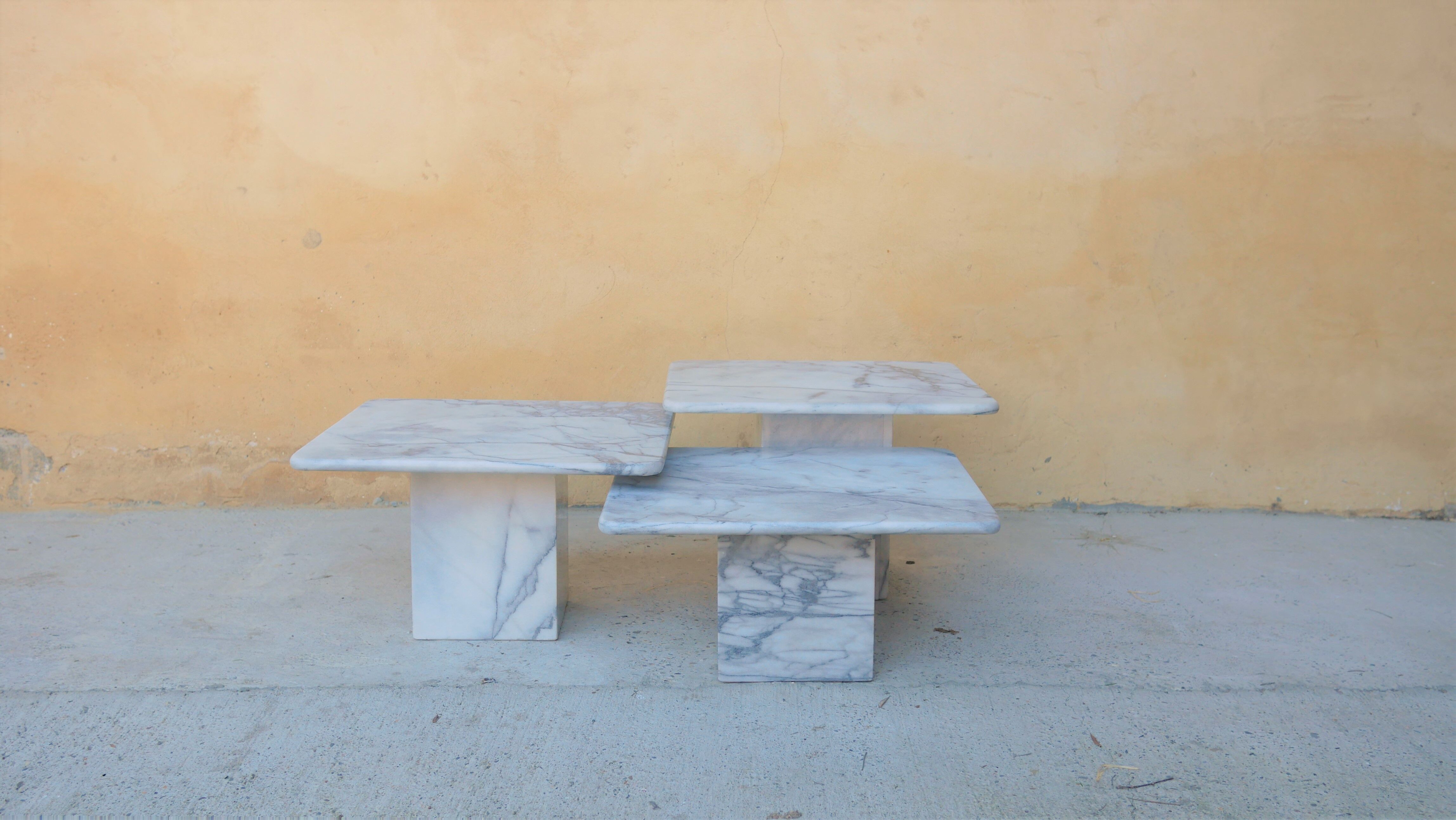 Series of 3 vintage marble coffee tables