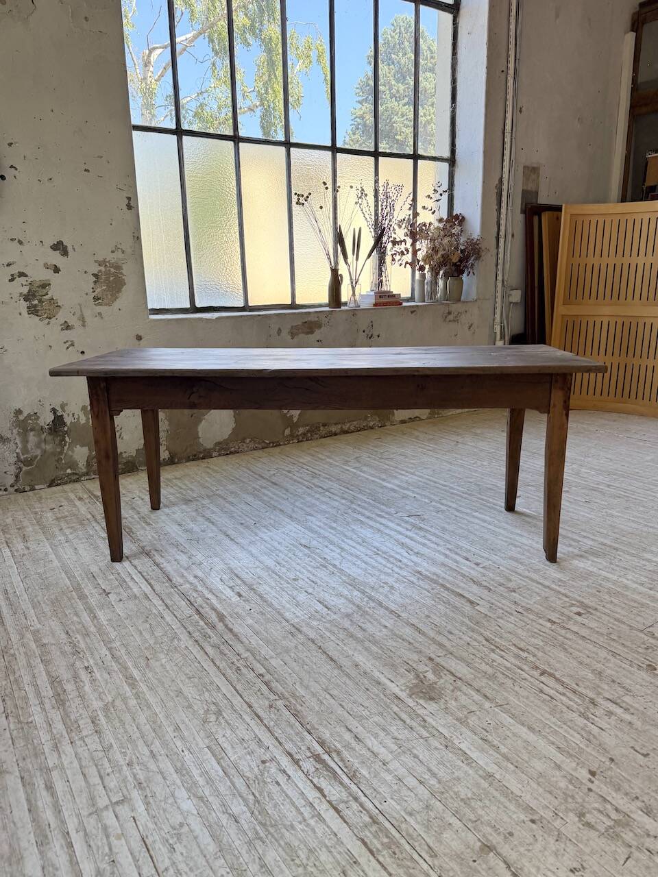1950s oak farmhouse table with spindle legs