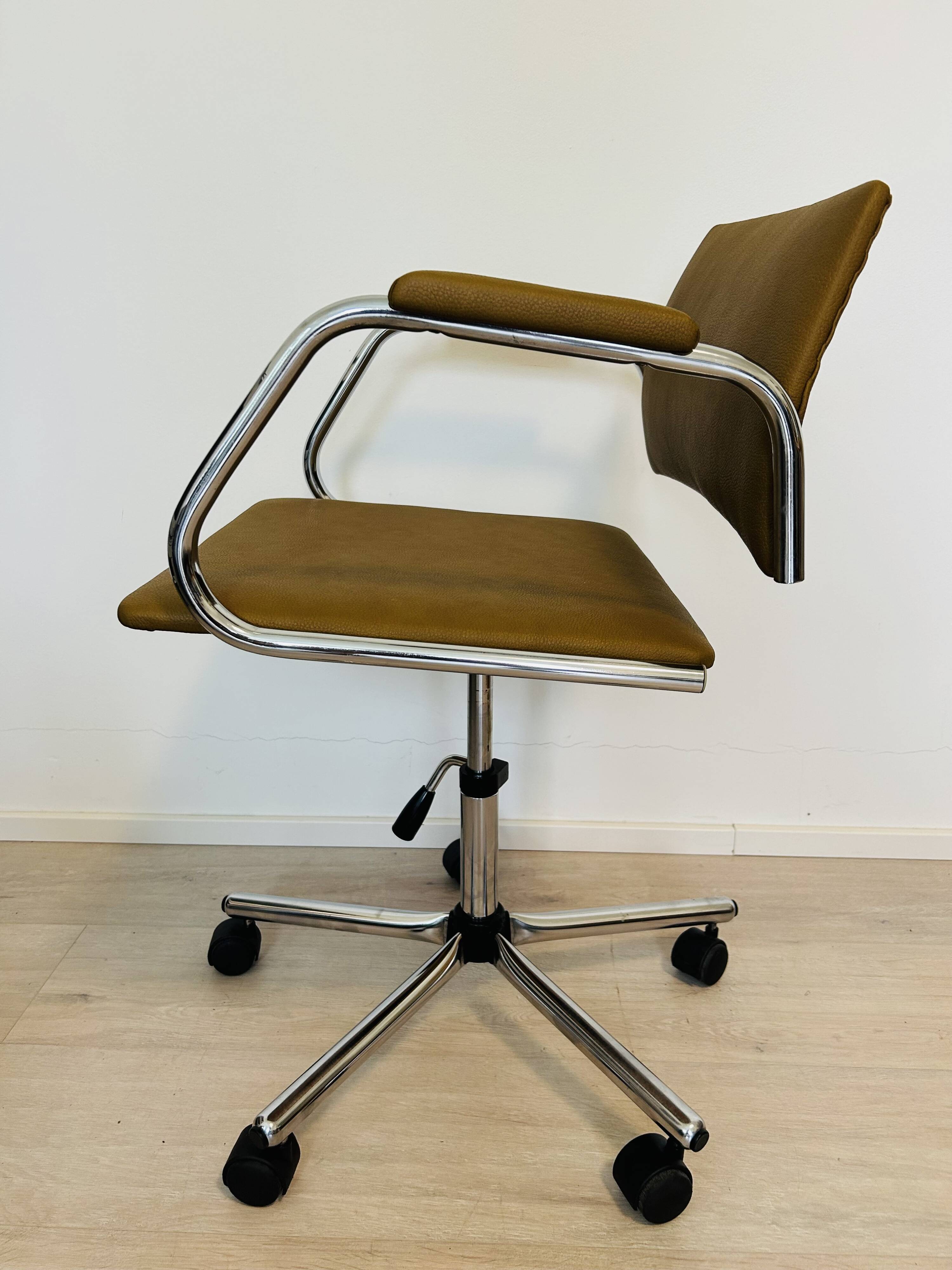 Vintage Mustard Office Arm Chair on Chrome Base from Kovona Model K-380