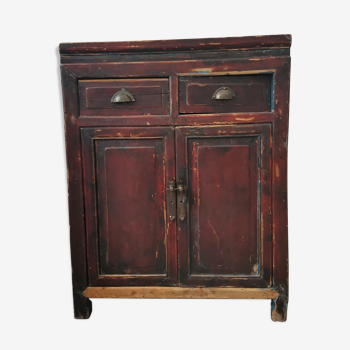 Chest of drawers, vintage buffet in tinted aged wood, Asian inspiration