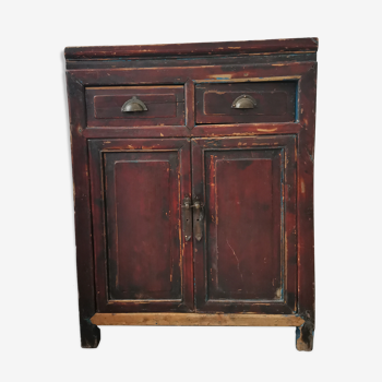 Commode buffet vintage en bois vieillie teinté inspiration asiatique