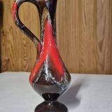 Pichet vase décoratif Vallauris 25 cm émaillage fat lava rouge et brun