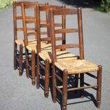 Set of 4 wooden and straw chairs, wooden chair, straw chair, countryside, chalet