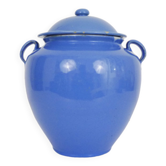 Jar with glazed blue confit, southwestern France. Conservation jar. Pyrenees XIXth