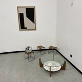 Hugues Poignant coffee table in marble and glass